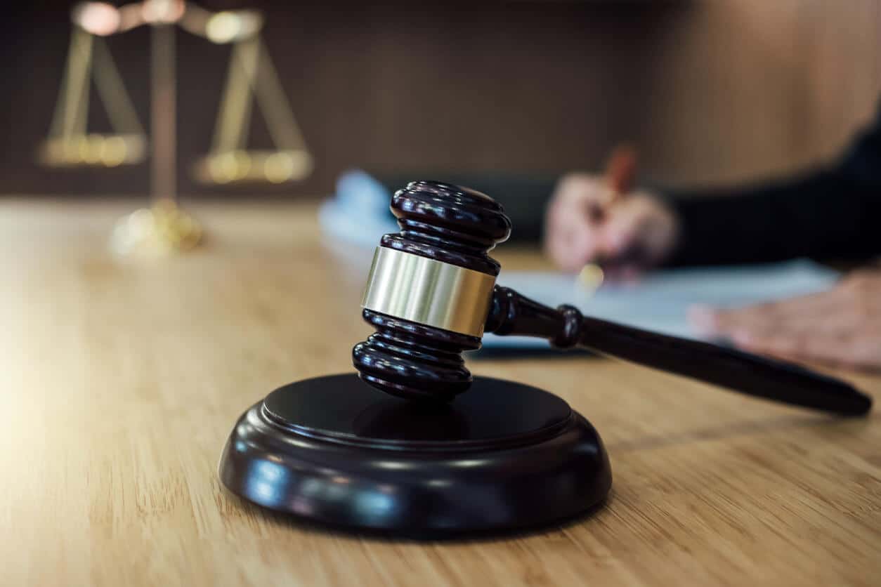lawyer gavel on the wooden tabel