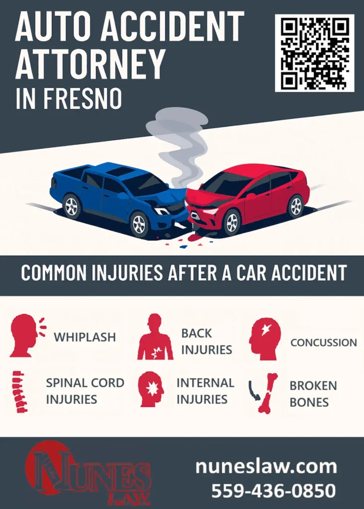 This Infographic shows the Common injuries of Car Accident